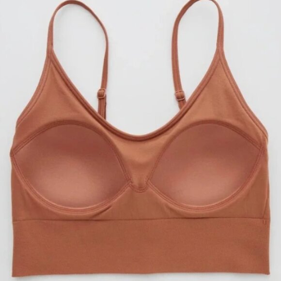 UNIQLO Seamless Half Camisole Bra Top Ribbed Blue Sewn-In Padding Cups Size S - Picture 5 of 5